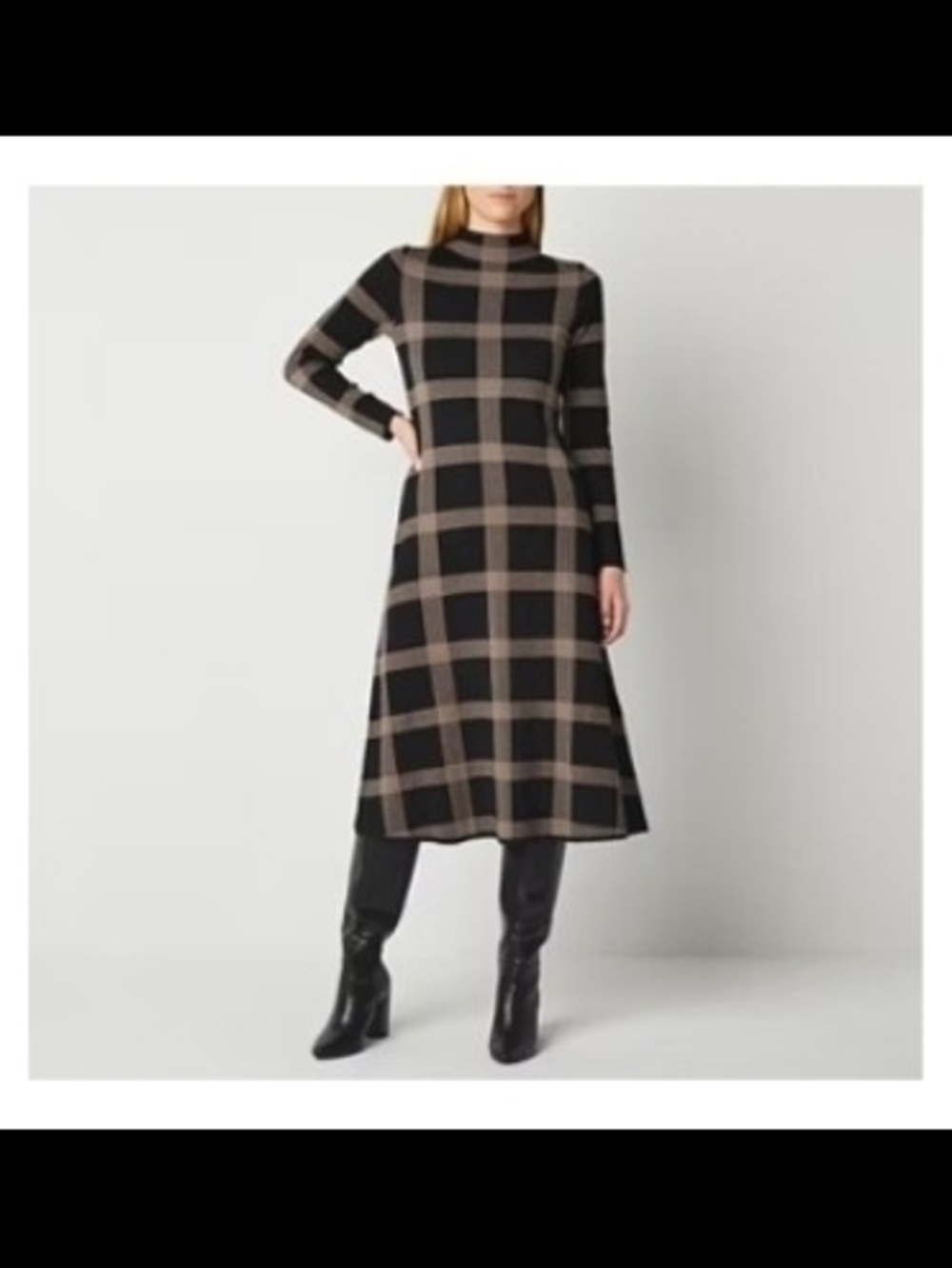 NWOT, Siren Lily - Black & Tan Long Sleeve Sweater Midi Dress.